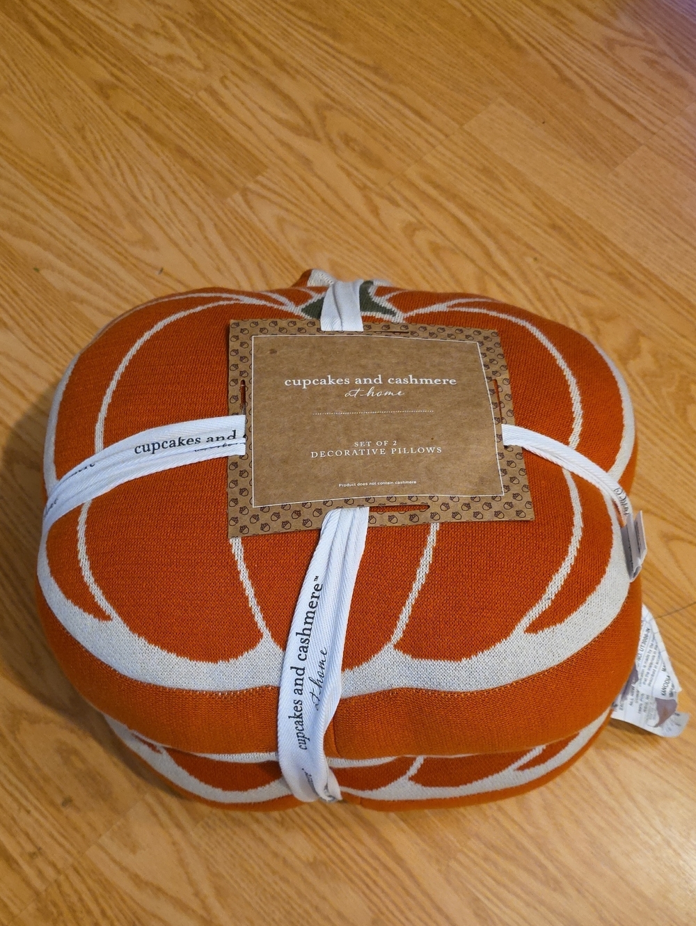cupcakes & cashmere Orange and White Knit Pumpkin Accent Pillows